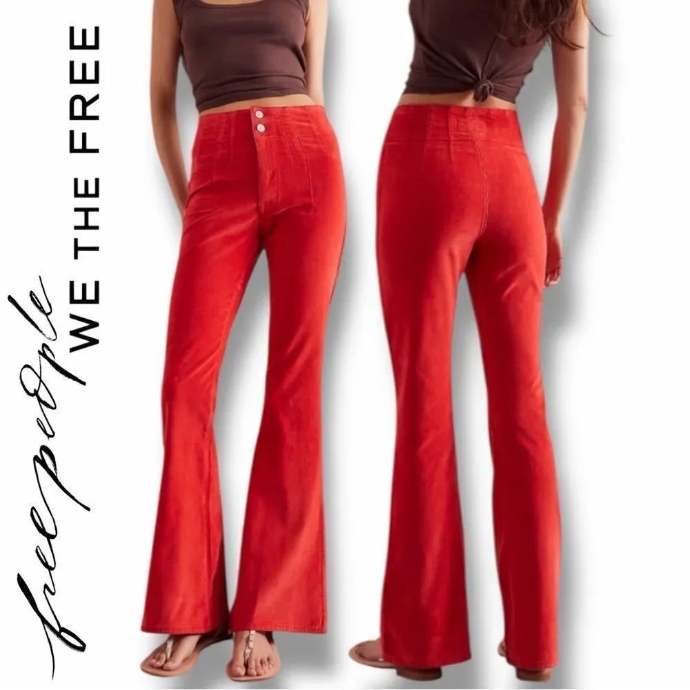 Free People Jayde Seamed Corduroy Flare Pants Jeans in the Size 32 in Lava Red